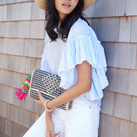 Mar Y Sol Dalia Raffia Clutch, Navy - Picture 6 of 6